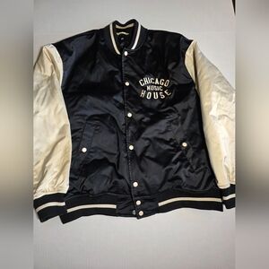 H&M Chicago Music House Varsity Jacket Men’s XL Black Satin Bomber Streetwear